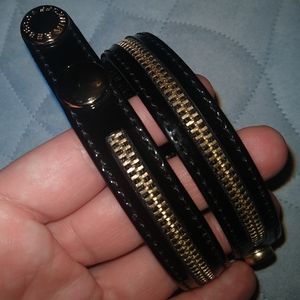 Black patent double wrap zipper bracelet